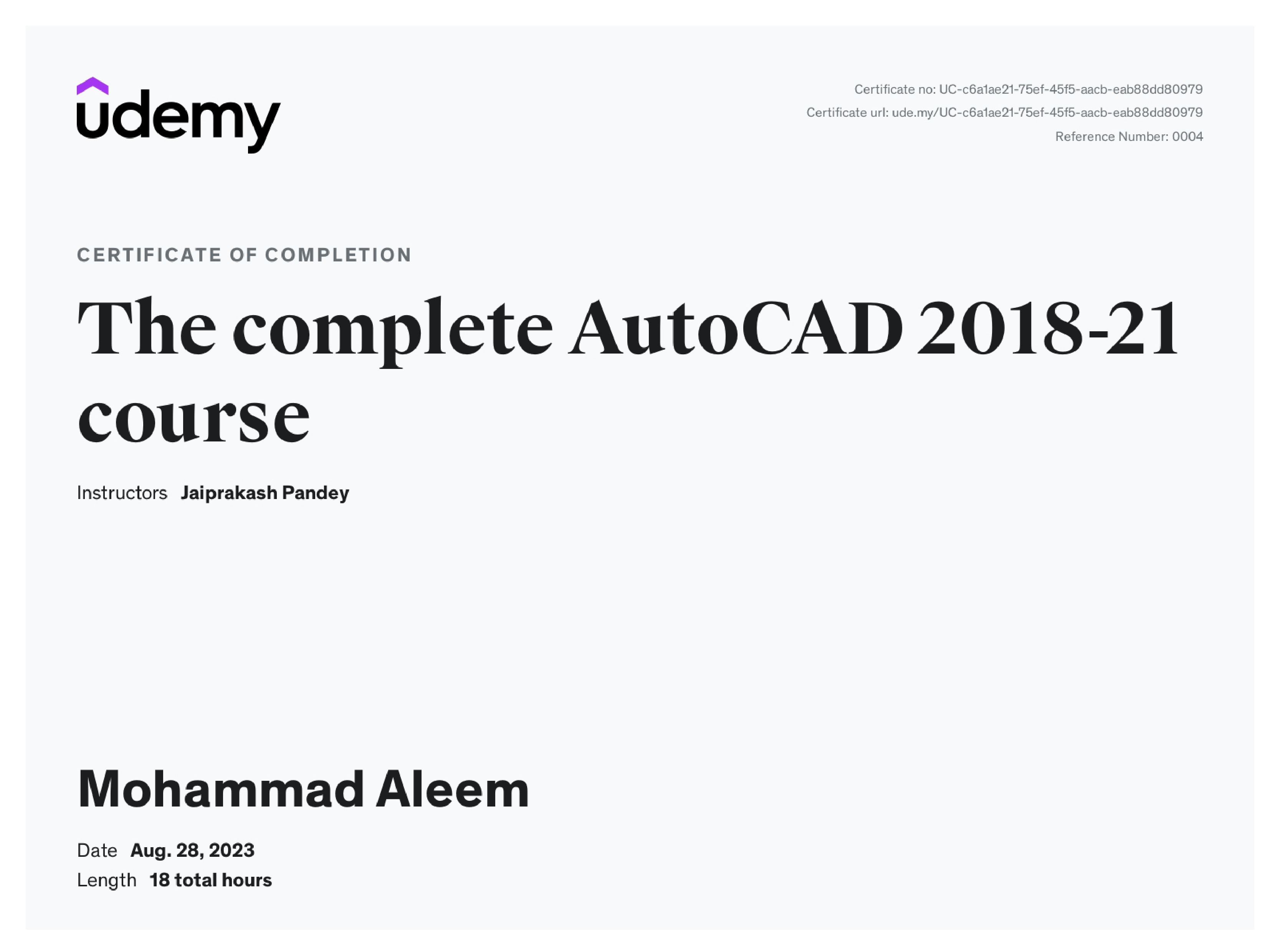 AutoCAD certificate preview