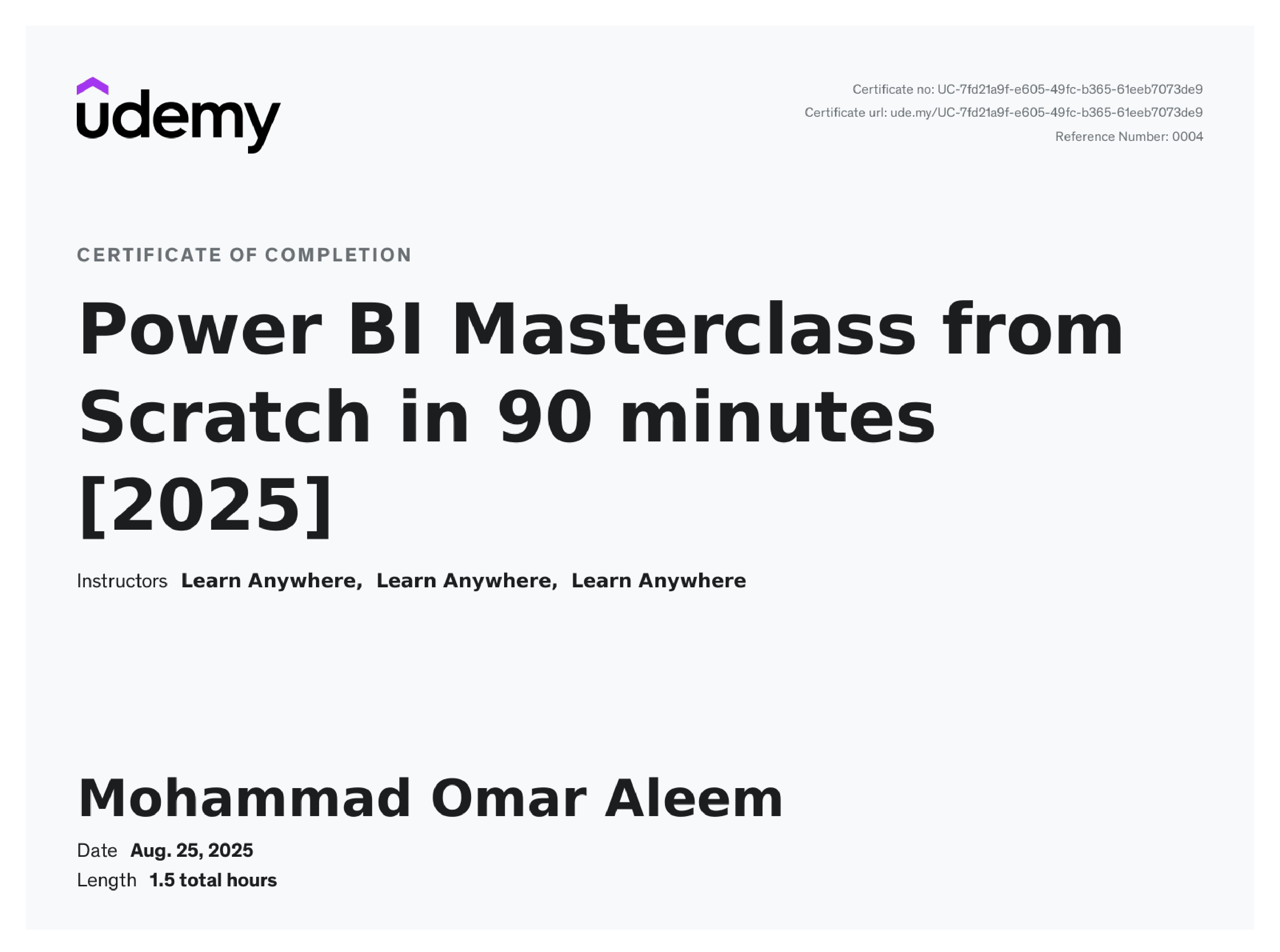 Power BI certificate preview